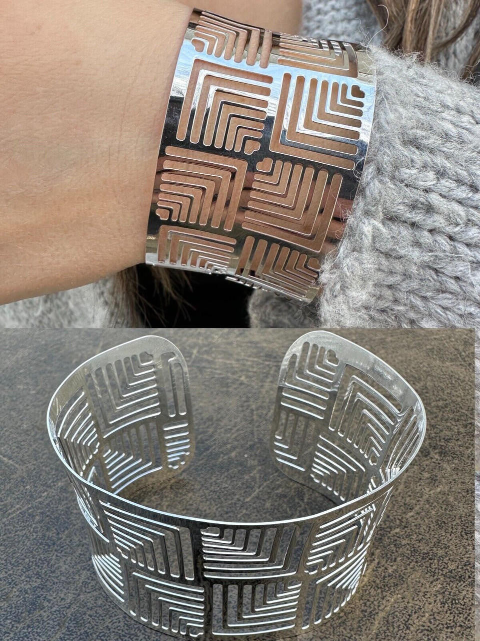 Italy Solid 925 Sterling Silver 1.5" BIG Wide Designer Cuff Bangle Bracelet 6-8"