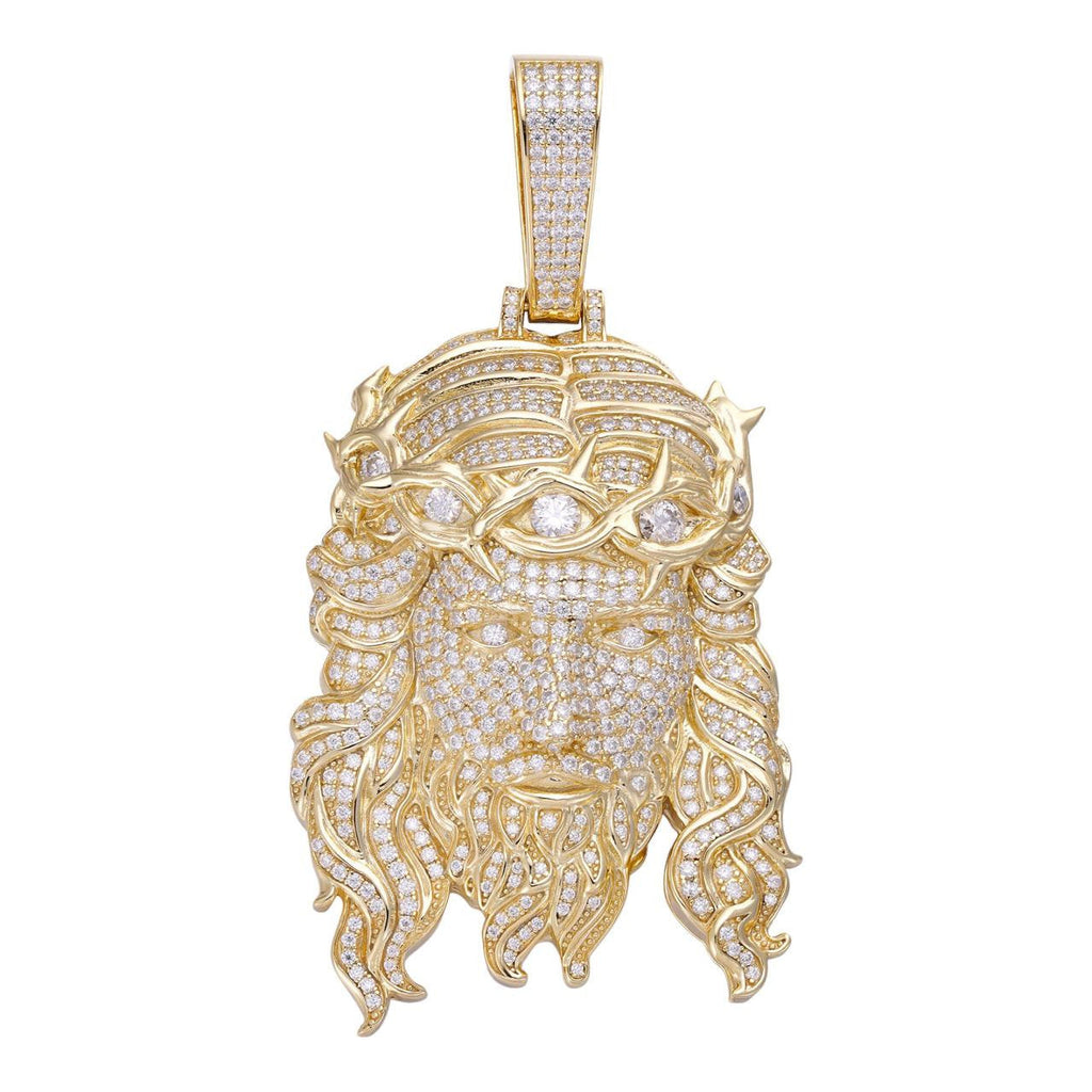 Jesus Bust Down Pendant - 14k Gold Vermeil 925 Silver - CZ Stones - 2 Sizes 2.25"-3"