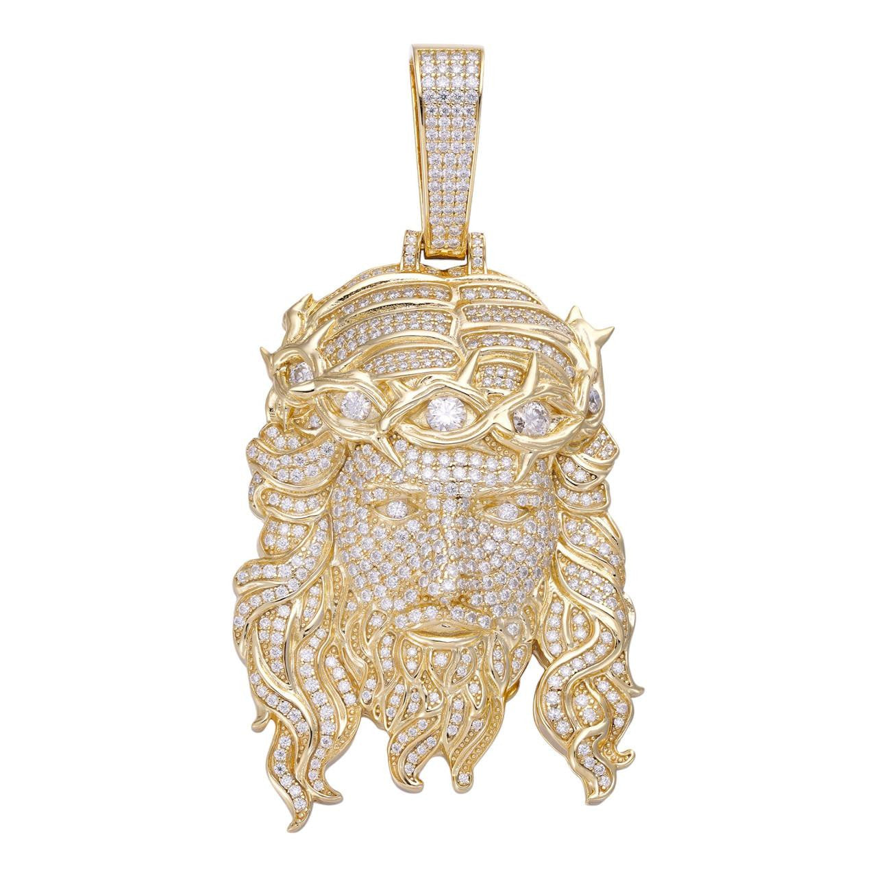 Jesus Bust Down Pendant - 14k Gold Vermeil 925 Silver - CZ Stones - 2 Sizes 2.25"-3"