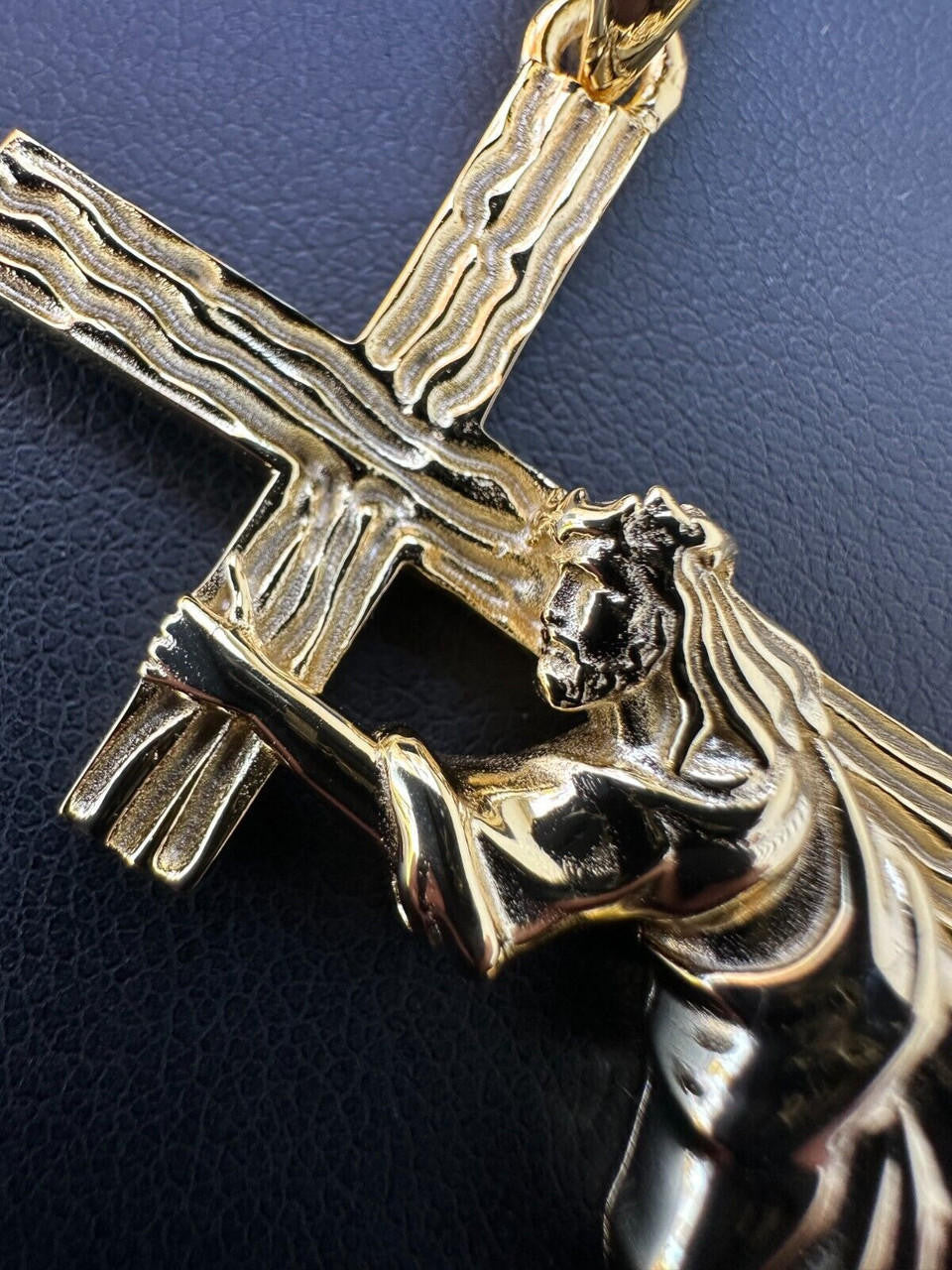 Jesus Carrying Cross Plain Pendant - 14k Gold Vermeil 925 Silver - 3 Sizes 1"-3"