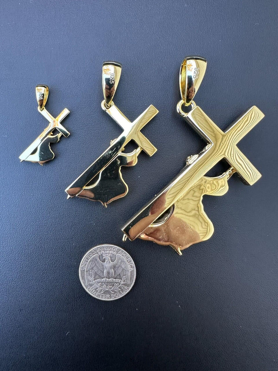 Jesus Carrying Cross Plain Pendant - 14k Gold Vermeil 925 Silver - 3 Sizes 1"-3"