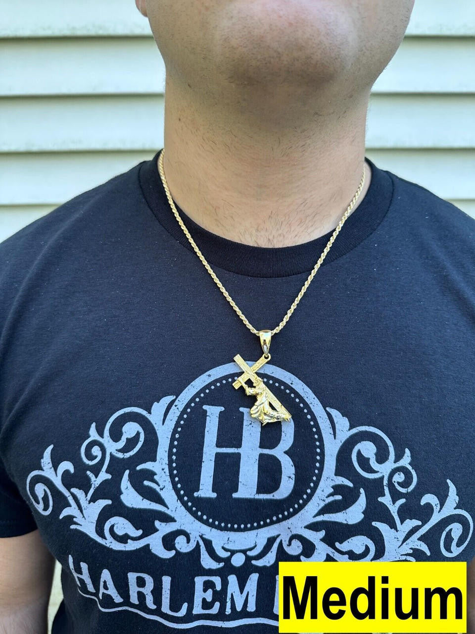 Jesus Carrying Cross Plain Pendant - 14k Gold Vermeil 925 Silver - 3 Sizes 1"-3"