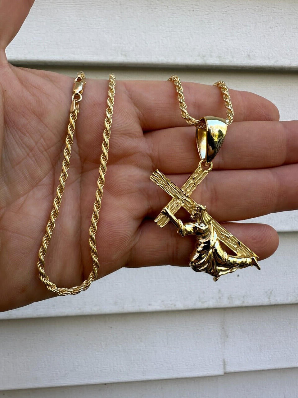 Jesus Carrying Cross Plain Pendant - 14k Gold Vermeil 925 Silver - 3 Sizes 1"-3"
