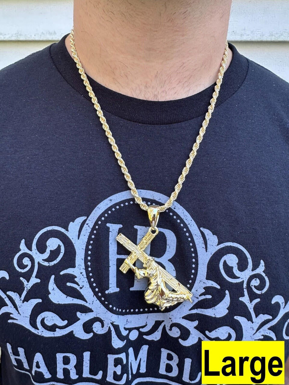 Jesus Carrying Cross Plain Pendant - 14k Gold Vermeil 925 Silver - 3 Sizes 1"-3"