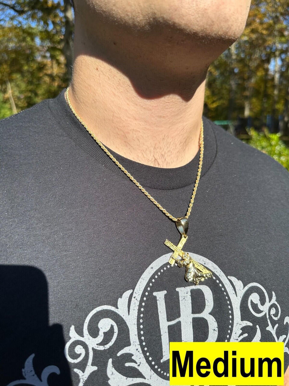 Jesus Carrying Cross Plain Pendant - 14k Gold Vermeil 925 Silver - 3 Sizes 1"-3"