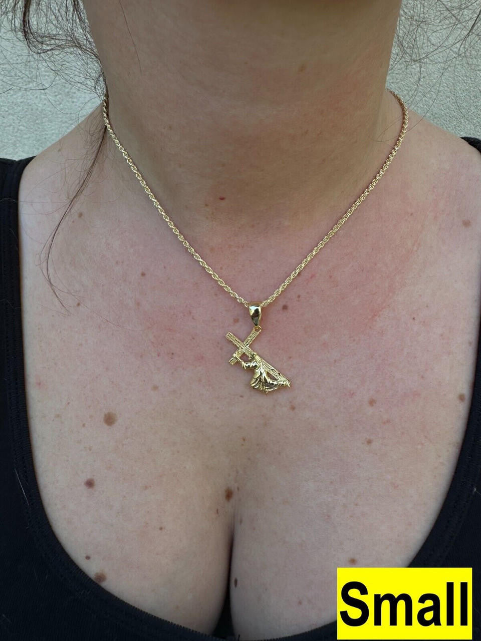 Jesus Carrying Cross Plain Pendant - 14k Gold Vermeil 925 Silver - 3 Sizes 1"-3"