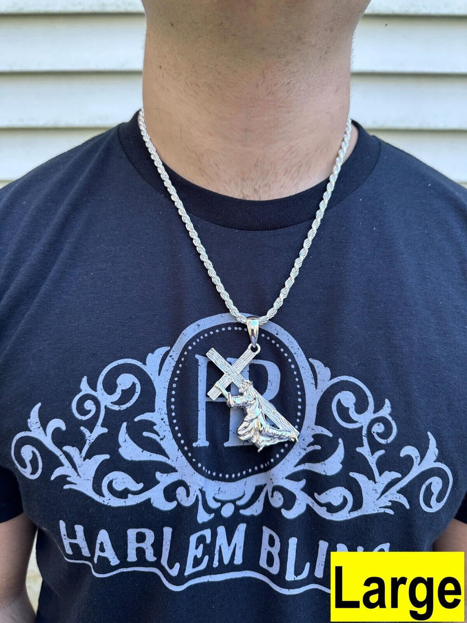 Jesus Carrying Cross Plain Pendant - 925 Silver - 3 Sizes 1"-3"