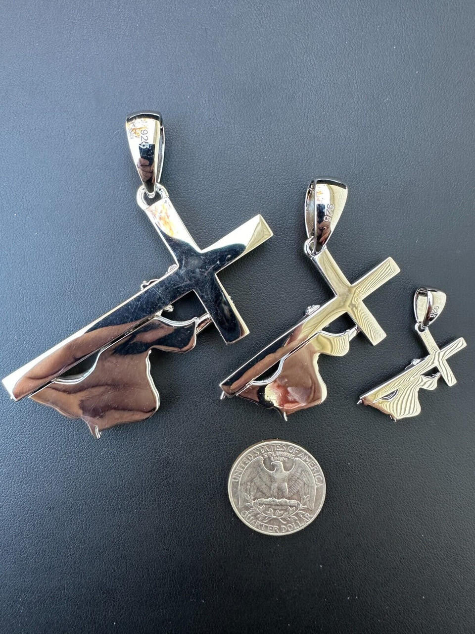 Jesus Carrying Cross Plain Pendant - 925 Silver - 3 Sizes 1"-3"