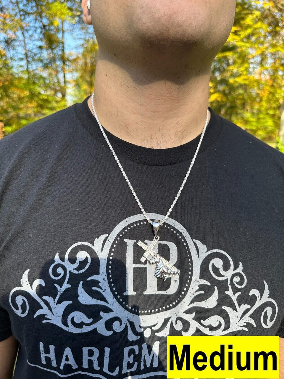 Jesus Carrying Cross Plain Pendant - 925 Silver - 3 Sizes 1"-3"