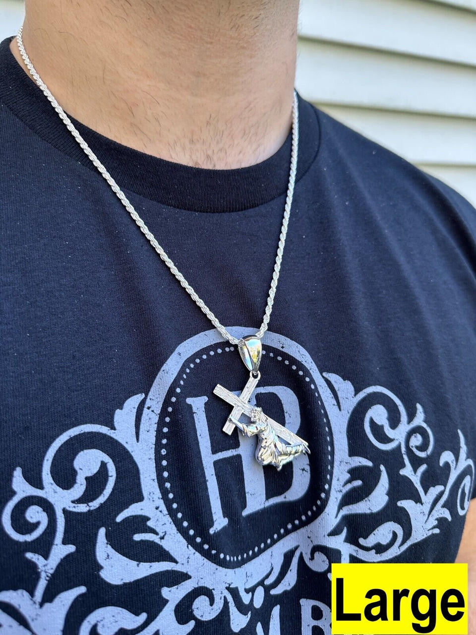 Jesus Carrying Cross Plain Pendant - 925 Silver - 3 Sizes 1"-3"