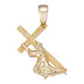 Jesus Carrying Cross Plain Pendant - 14k Gold Vermeil 925 Silver - 3 Sizes 1"-3"