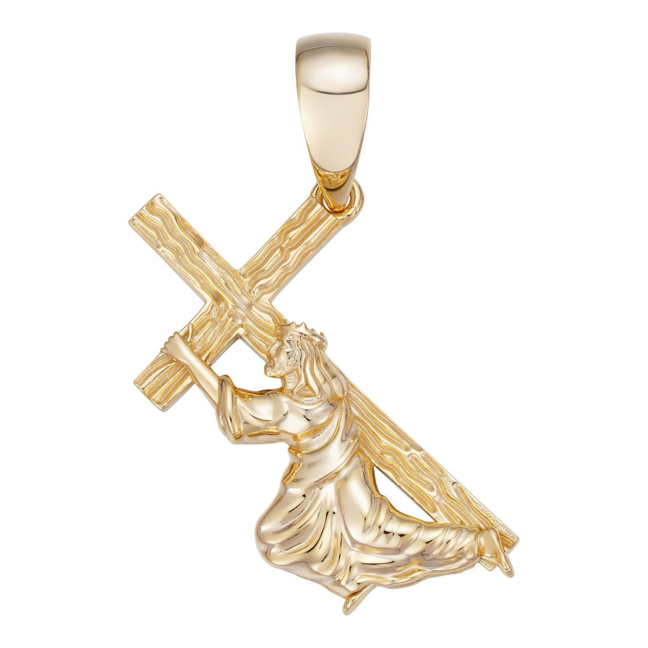 Jesus Carrying Cross Plain Pendant - 14k Gold Vermeil 925 Silver - 3 Sizes 1"-3"