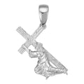 Jesus Carrying Cross Plain Pendant - 925 Silver - 3 Sizes 1"-3"