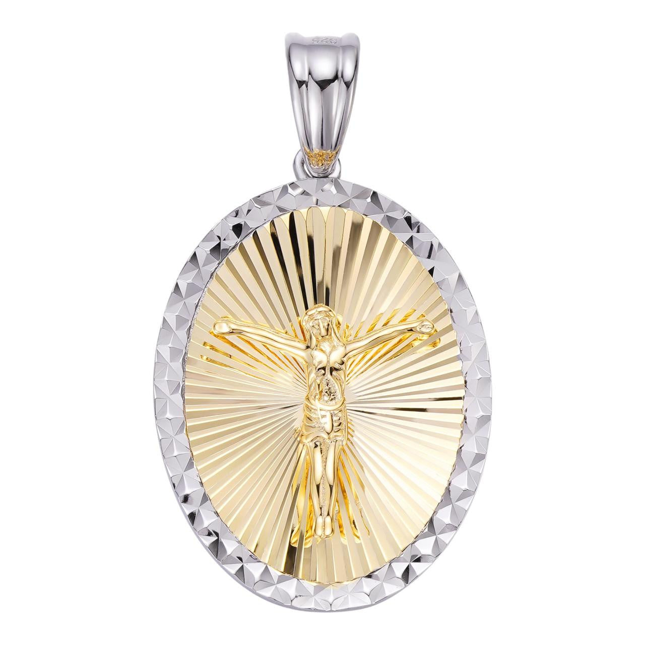 Jesus Medallion Diamond Cut Pendant - 925 Silver & 14k Gold Vermeil - Small 1.5"