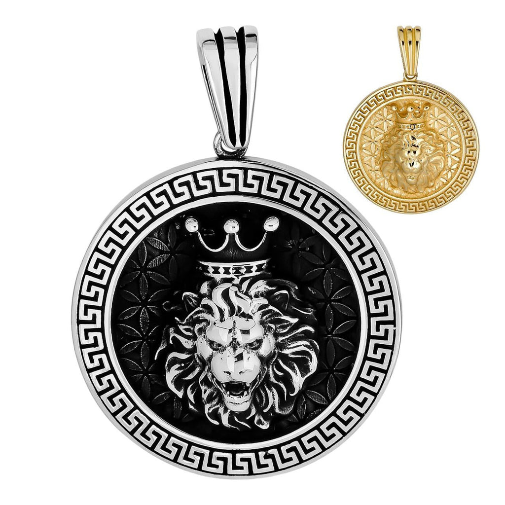 King Of Jungle Lion of Judah Medallion Pendant - 14k Gold Vermeil Or Oxidized 925 Silver - Small 1.5"
