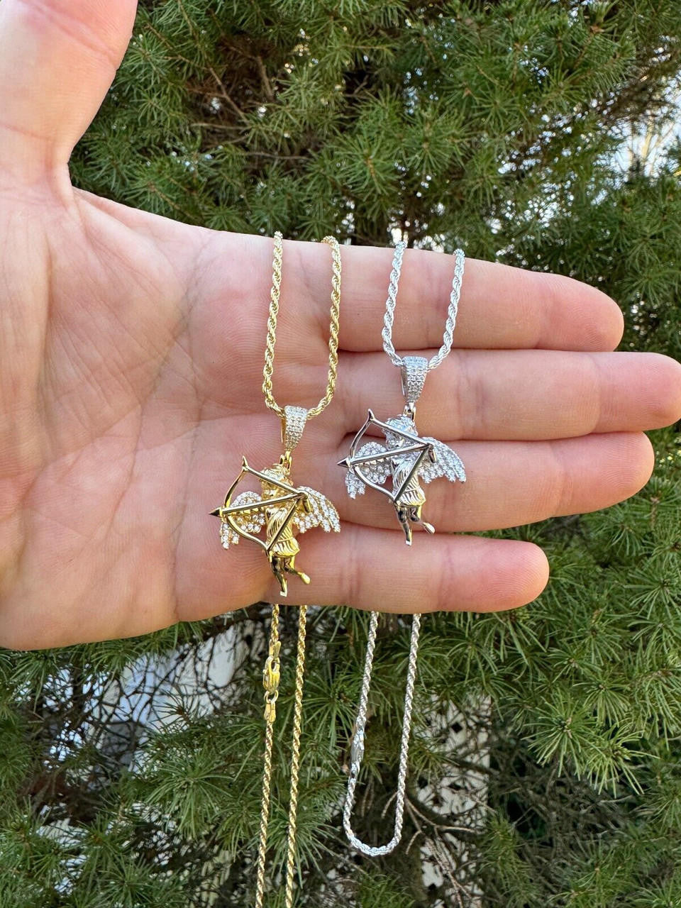MOISSANITE Cupid Love Angel Pendant - 14k Gold Vermeil or 925 Silver - Small 1.5"