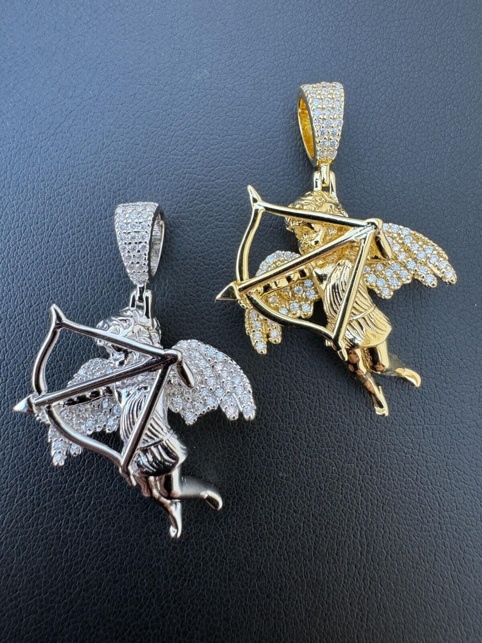 MOISSANITE Cupid Love Angel Pendant - 14k Gold Vermeil or 925 Silver - Small 1.5"