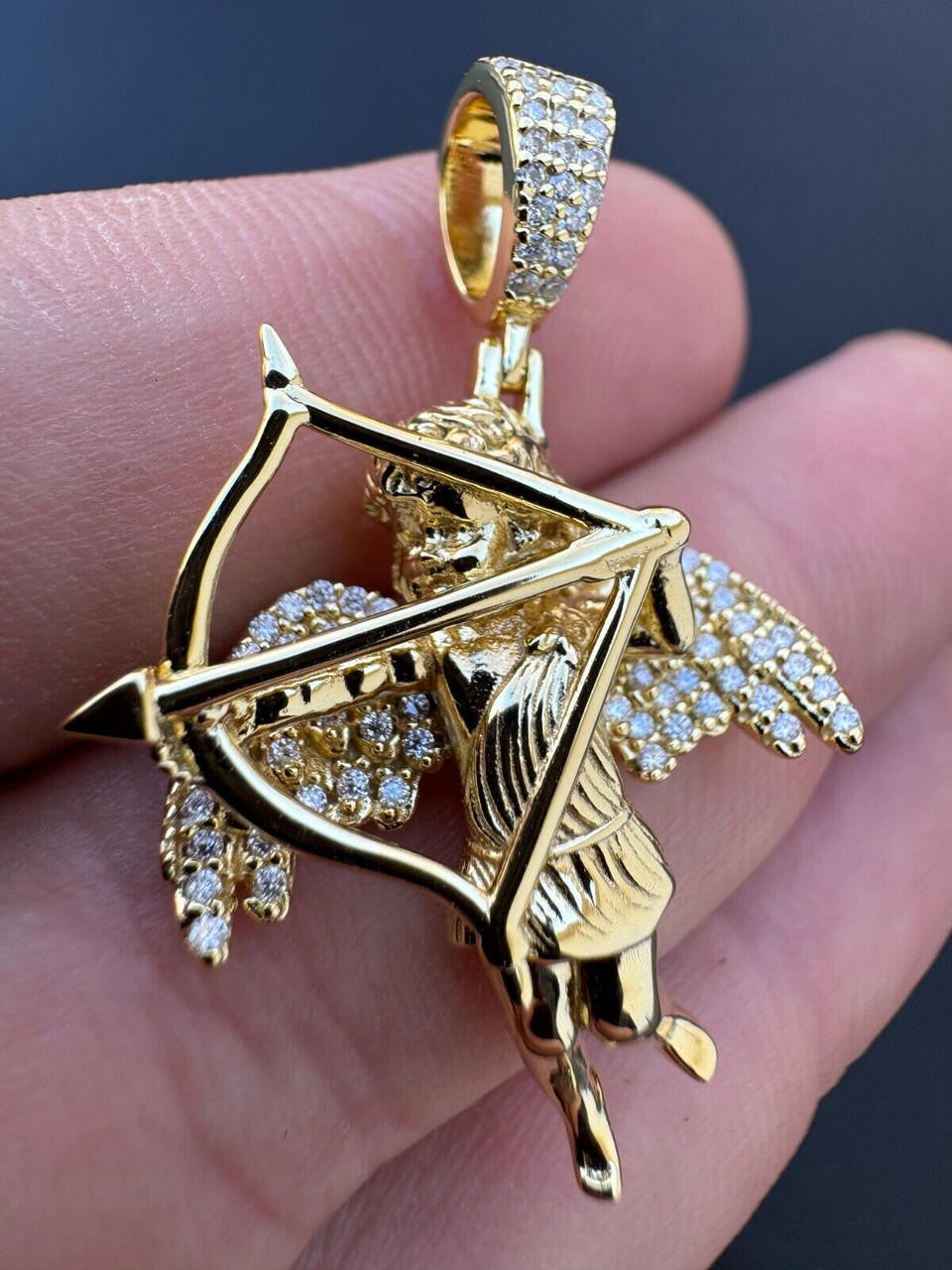MOISSANITE Cupid Love Angel Pendant - 14k Gold Vermeil or 925 Silver - Small 1.5"