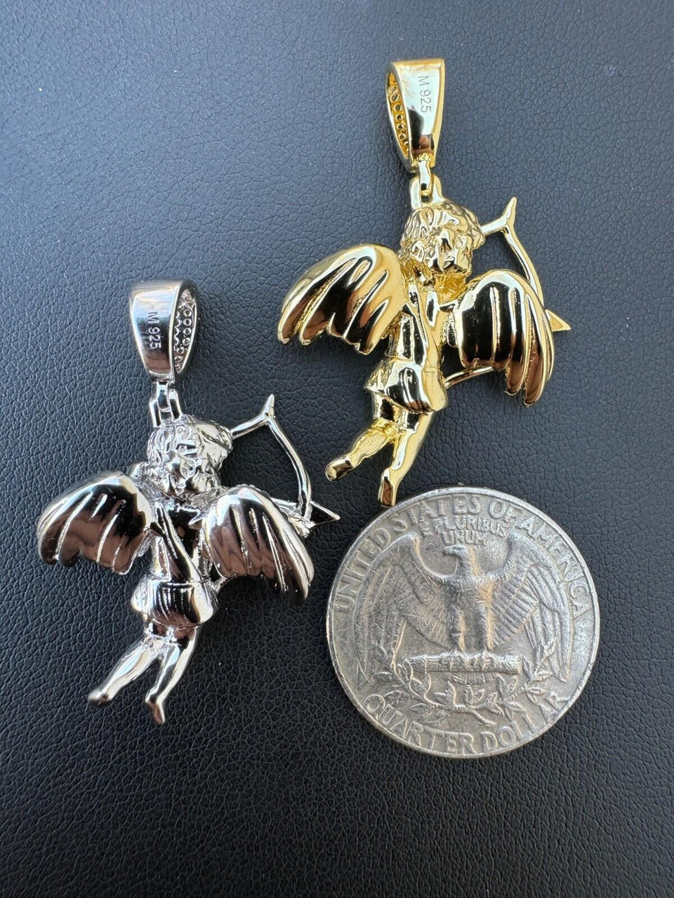 MOISSANITE Cupid Love Angel Pendant - 14k Gold Vermeil or 925 Silver - Small 1.5"