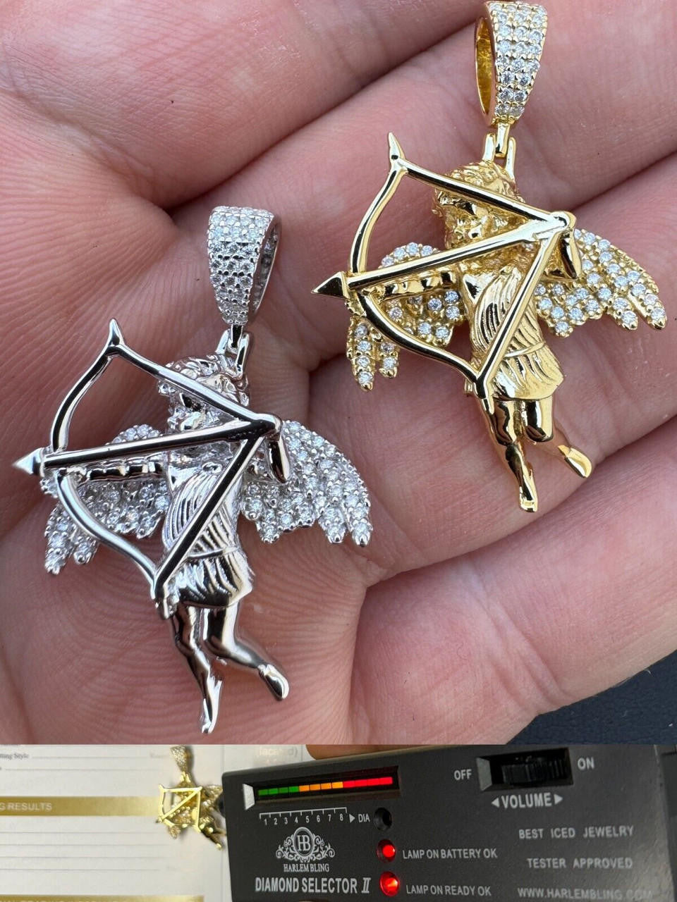 MOISSANITE Cupid Love Angel Pendant - 14k Gold Vermeil or 925 Silver - Small 1.5"