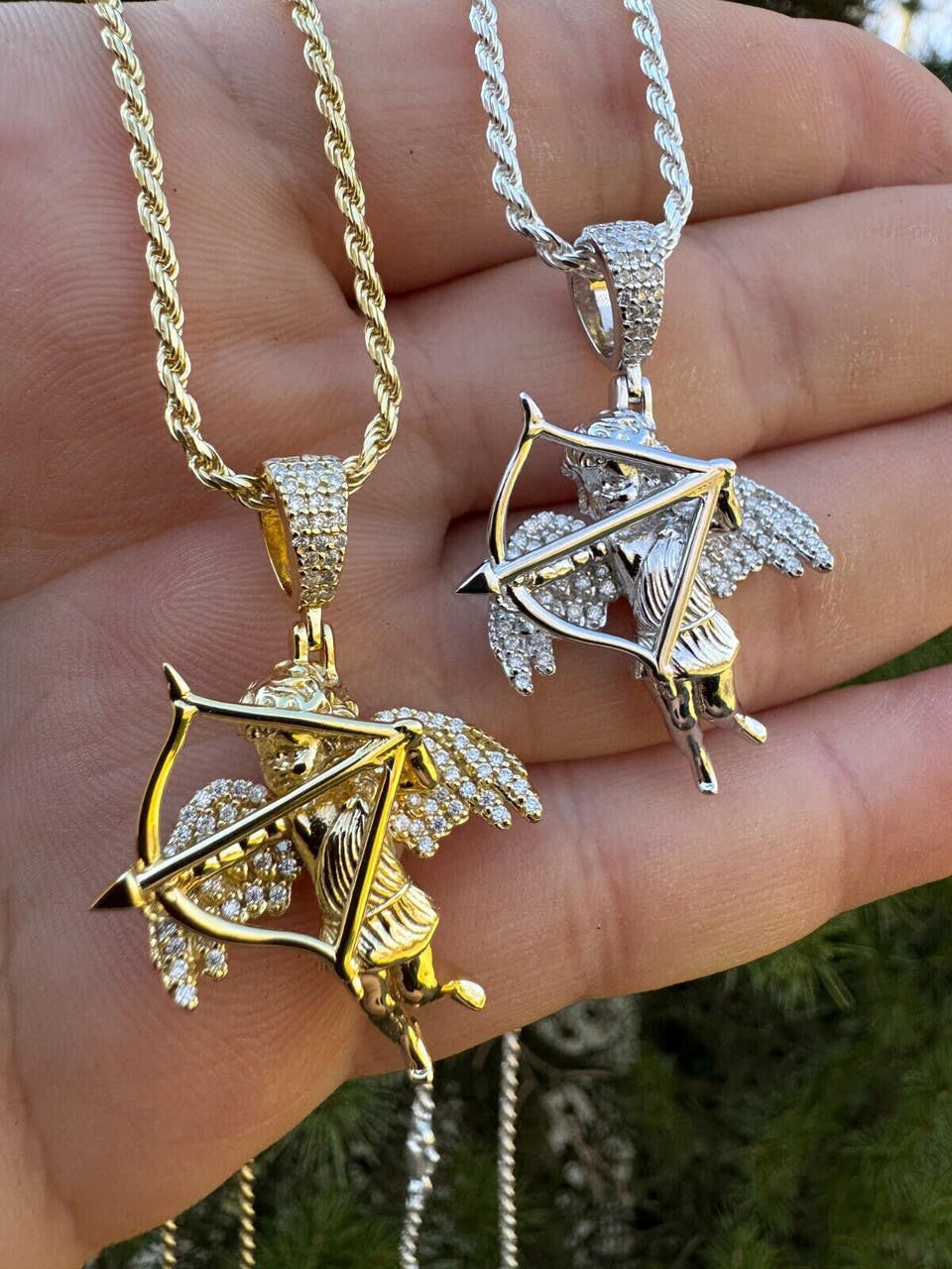 MOISSANITE Cupid Love Angel Pendant - 14k Gold Vermeil or 925 Silver - Small 1.5"