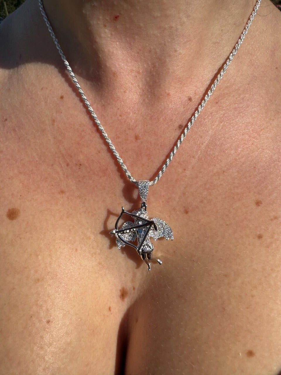 MOISSANITE Cupid Love Angel Pendant - 14k Gold Vermeil or 925 Silver - Small 1.5"