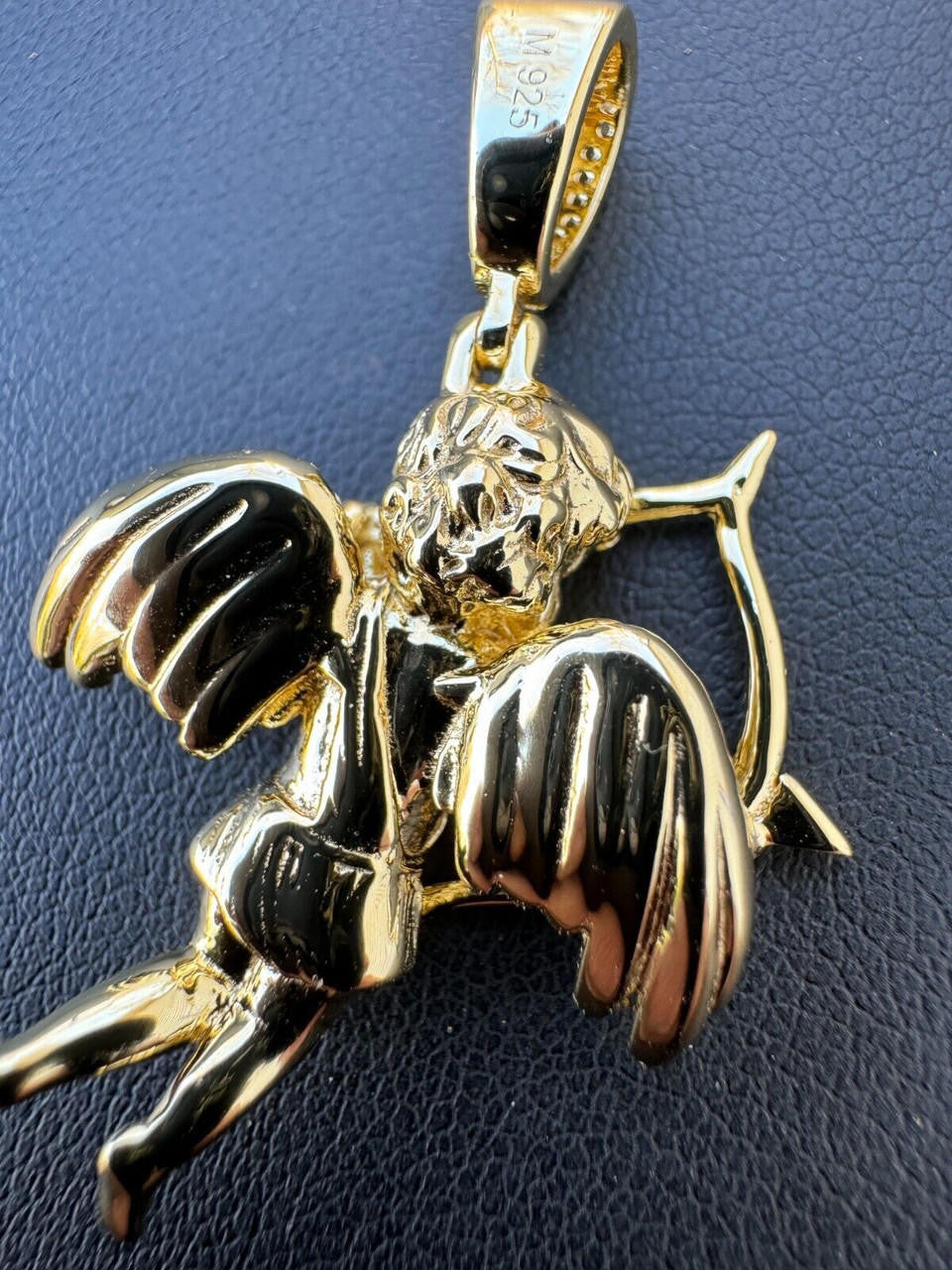 MOISSANITE Cupid Love Angel Pendant - 14k Gold Vermeil or 925 Silver - Small 1.5"