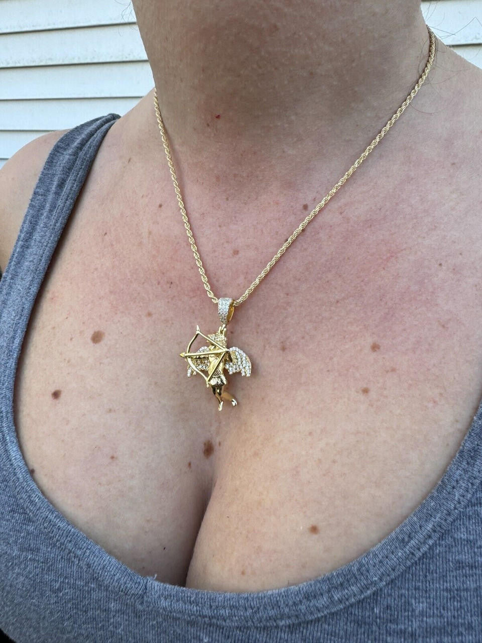 MOISSANITE Cupid Love Angel Pendant - 14k Gold Vermeil or 925 Silver - Small 1.5"