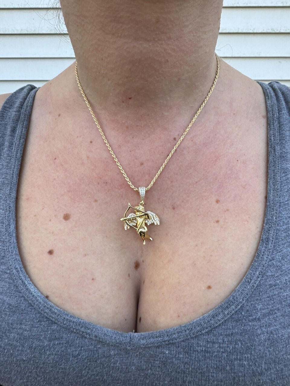 MOISSANITE Cupid Love Angel Pendant - 14k Gold Vermeil or 925 Silver - Small 1.5"