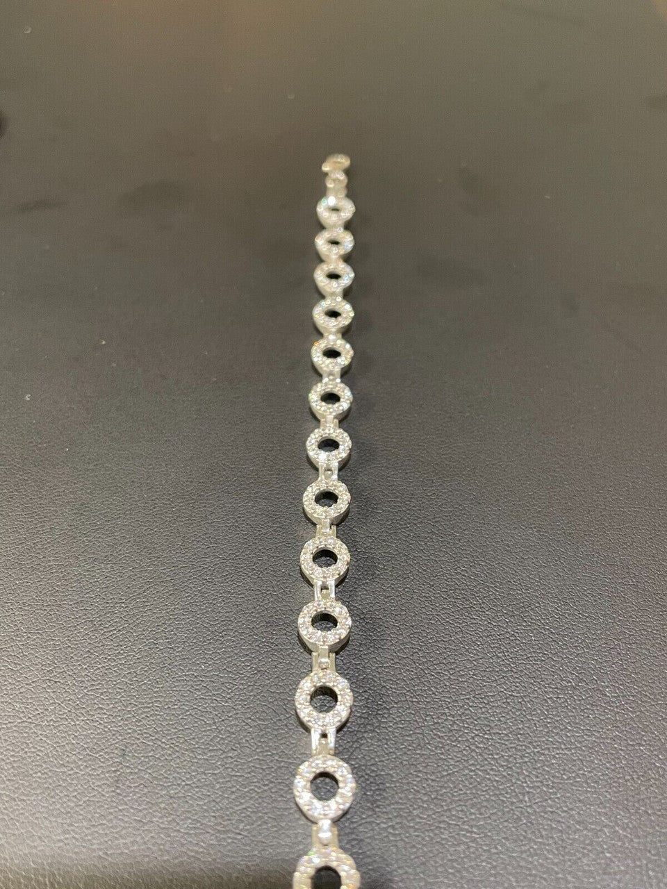Ladies Iced Circle Custom Tennis Bracelet Adjustable Solid 925 Sterling Silver