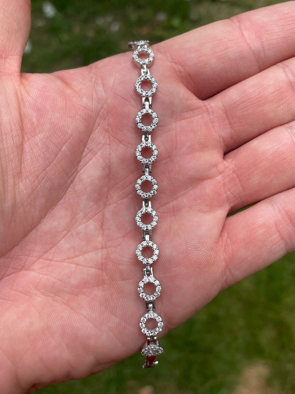 Ladies Iced Circle Custom Tennis Bracelet Adjustable Solid 925 Sterling Silver