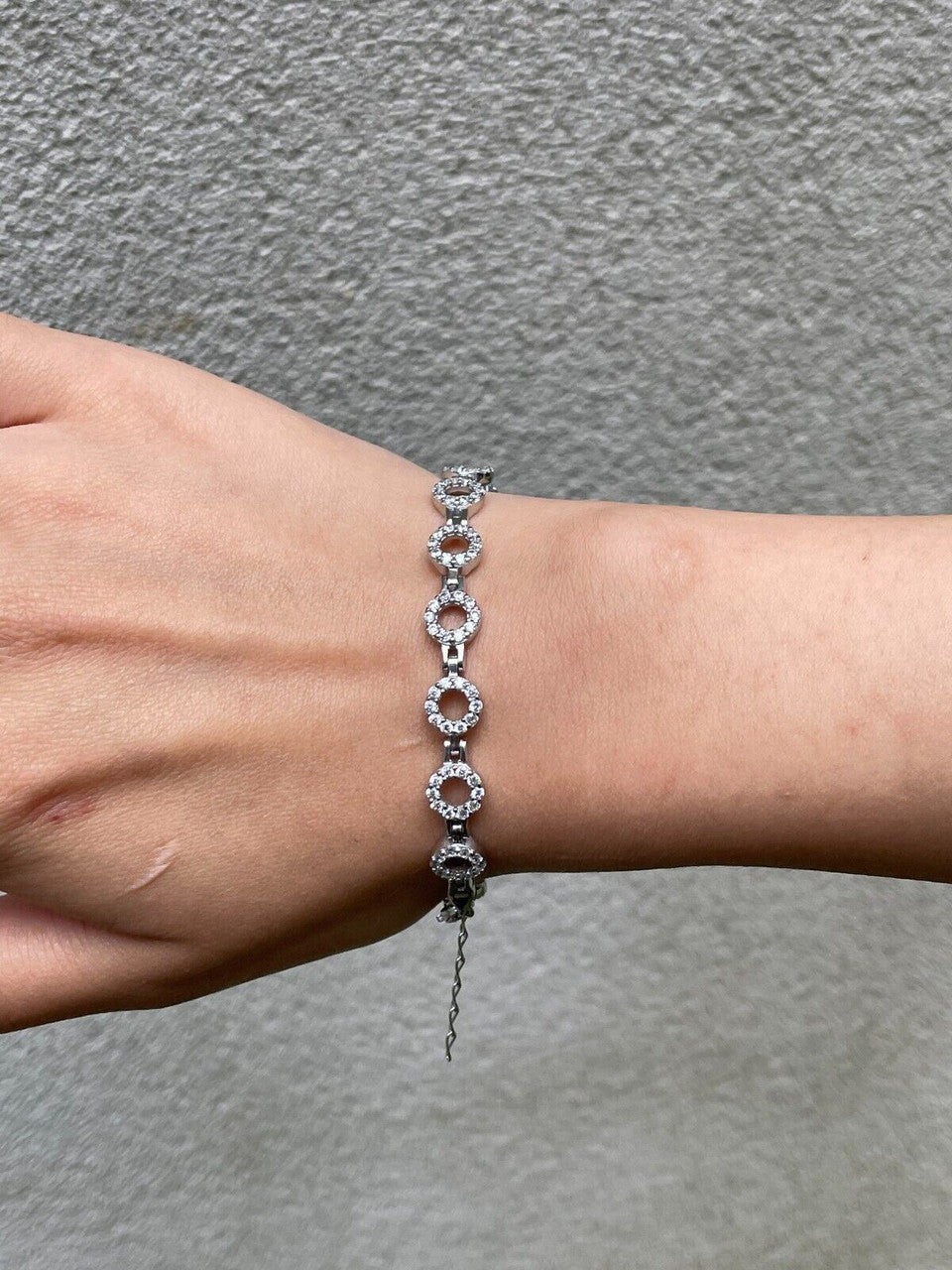 Ladies Iced Circle Custom Tennis Bracelet Adjustable Solid 925 Sterling Silver