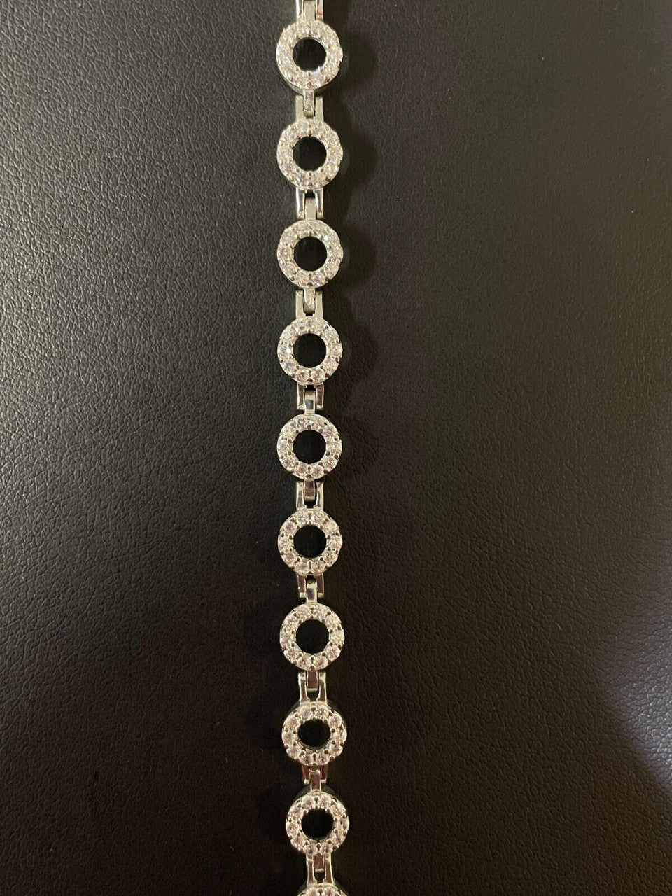 Ladies Iced Circle Custom Tennis Bracelet Adjustable Solid 925 Sterling Silver