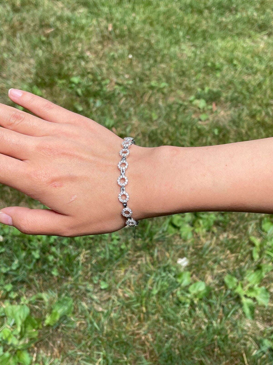 Ladies Iced Circle Custom Tennis Bracelet Adjustable Solid 925 Sterling Silver