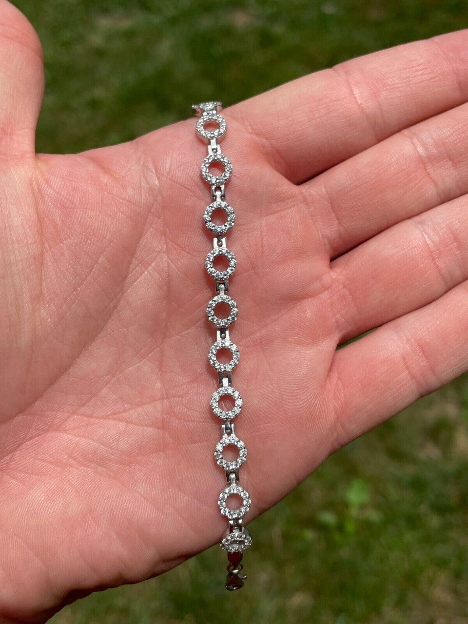 Ladies Iced Circle Custom Tennis Bracelet Adjustable Solid 925 Sterling Silver