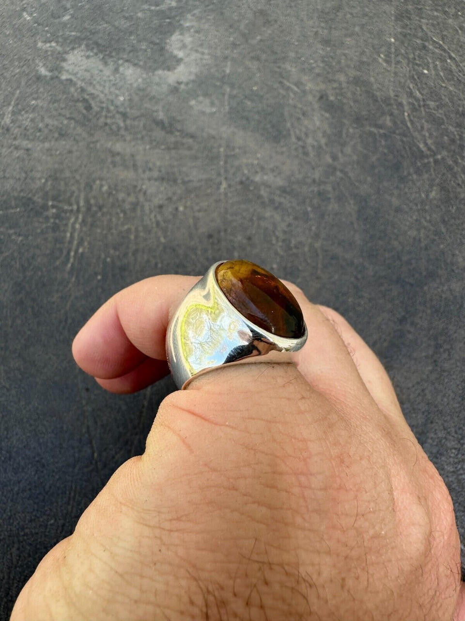 Hollywood Swag Ring - 925 Silver - Genuine Amber Stone