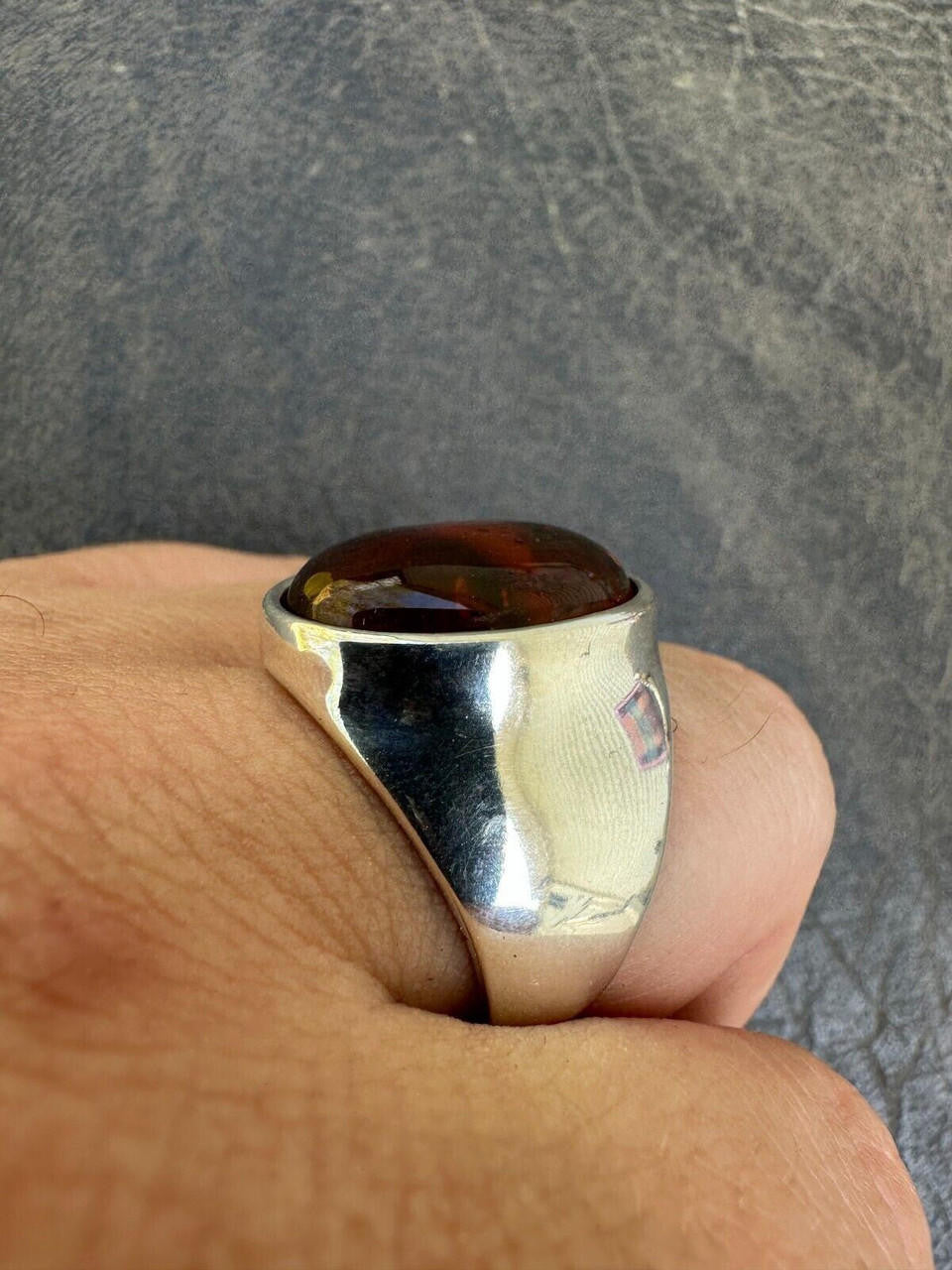 Hollywood Swag Ring - 925 Silver - Genuine Amber Stone
