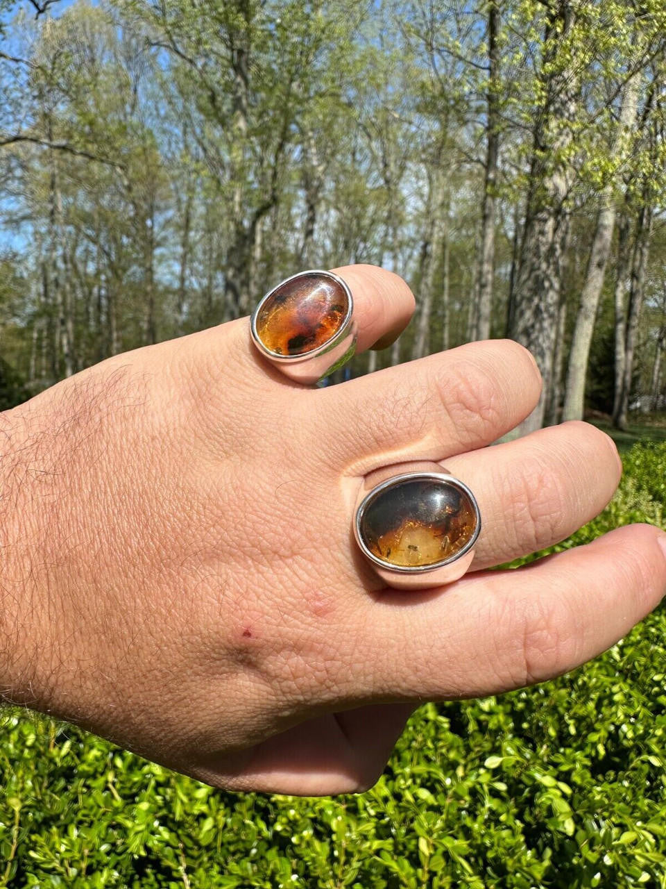 Hollywood Swag Ring - 925 Silver - Genuine Amber Stone