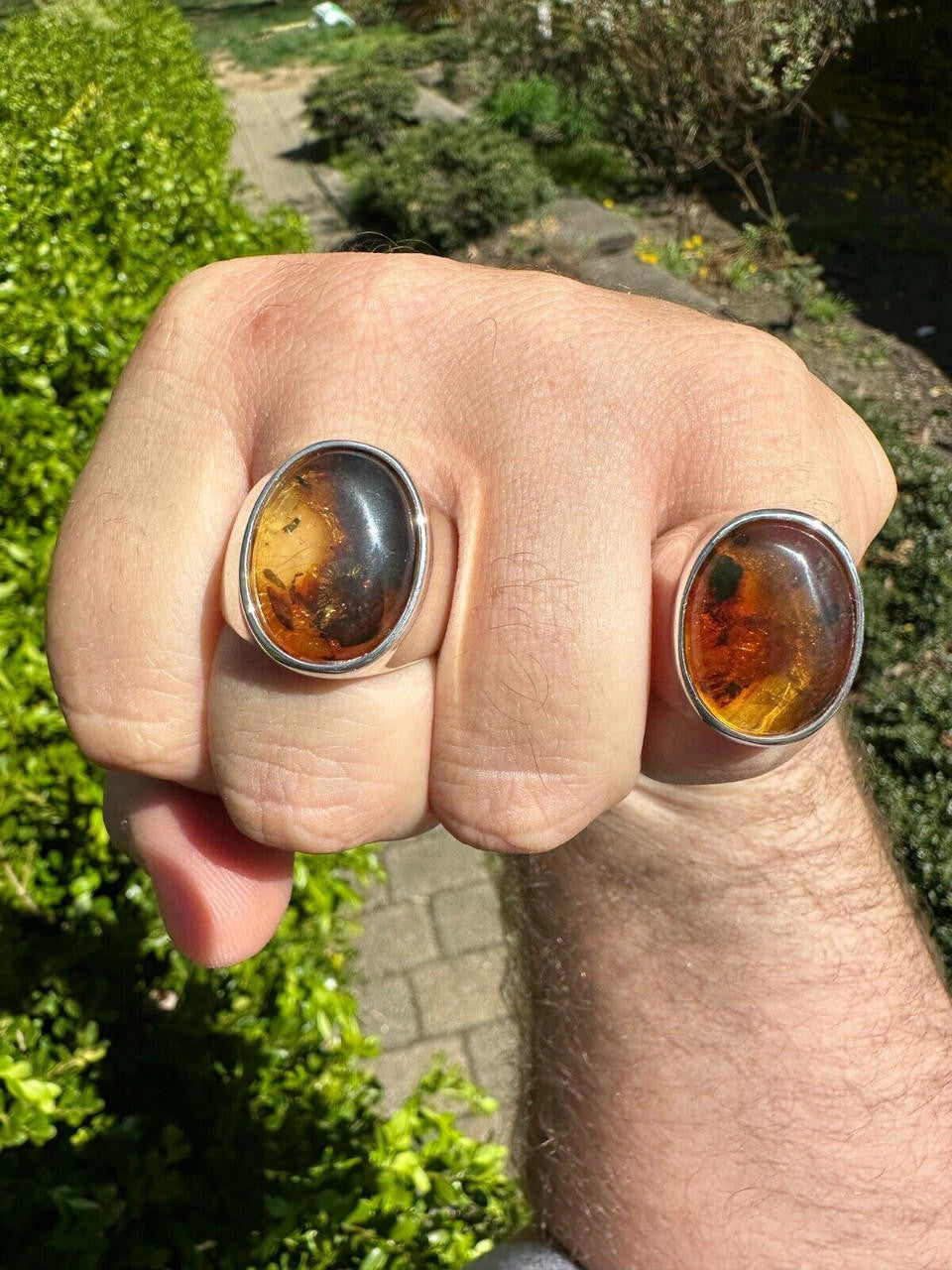 Hollywood Swag Ring - 925 Silver - Genuine Amber Stone