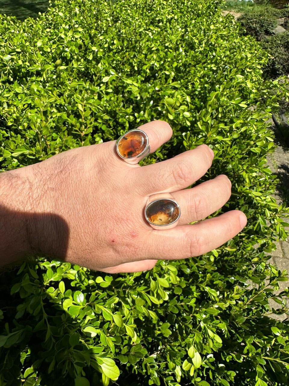 Hollywood Swag Ring - 925 Silver - Genuine Amber Stone
