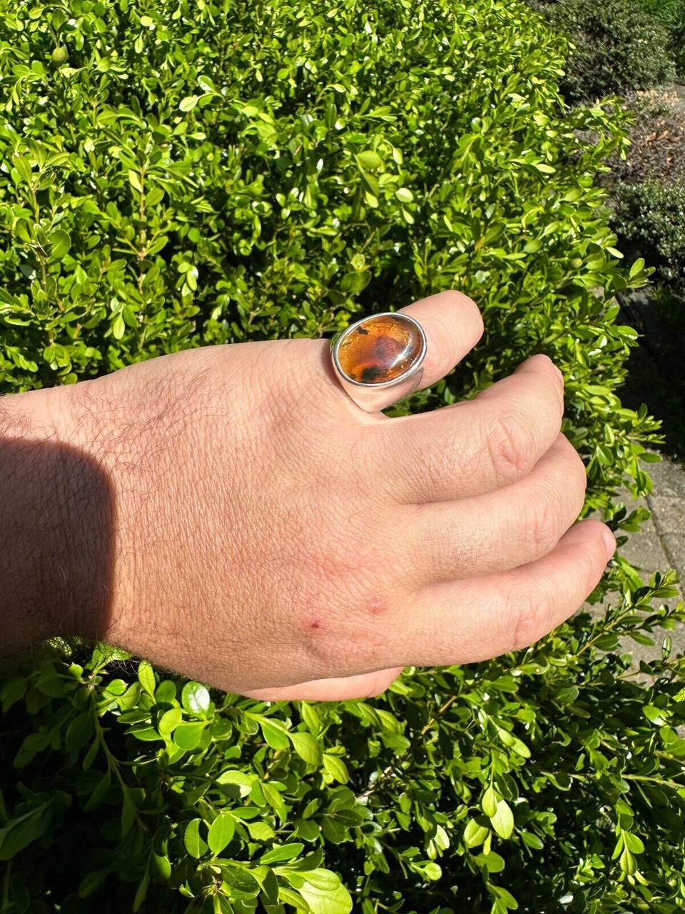 Hollywood Swag Ring - 925 Silver - Genuine Amber Stone