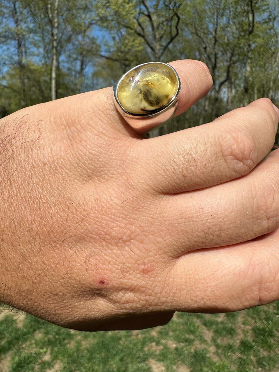 Hollywood Swag Ring - 925 Silver - Genuine Amber Stone