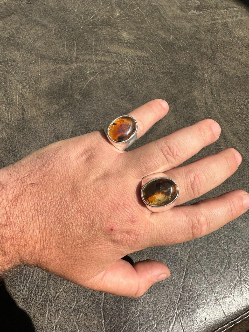 Hollywood Swag Ring - 925 Silver - Genuine Amber Stone