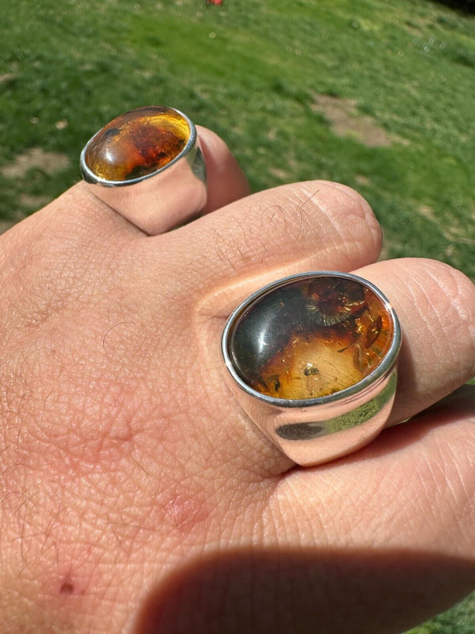 Hollywood Swag Ring - 925 Silver - Genuine Amber Stone