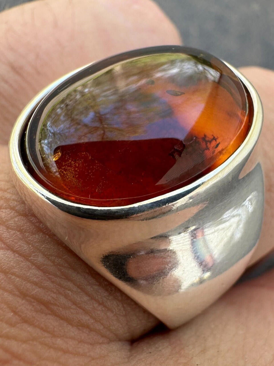 Hollywood Swag Ring - 925 Silver - Genuine Amber Stone