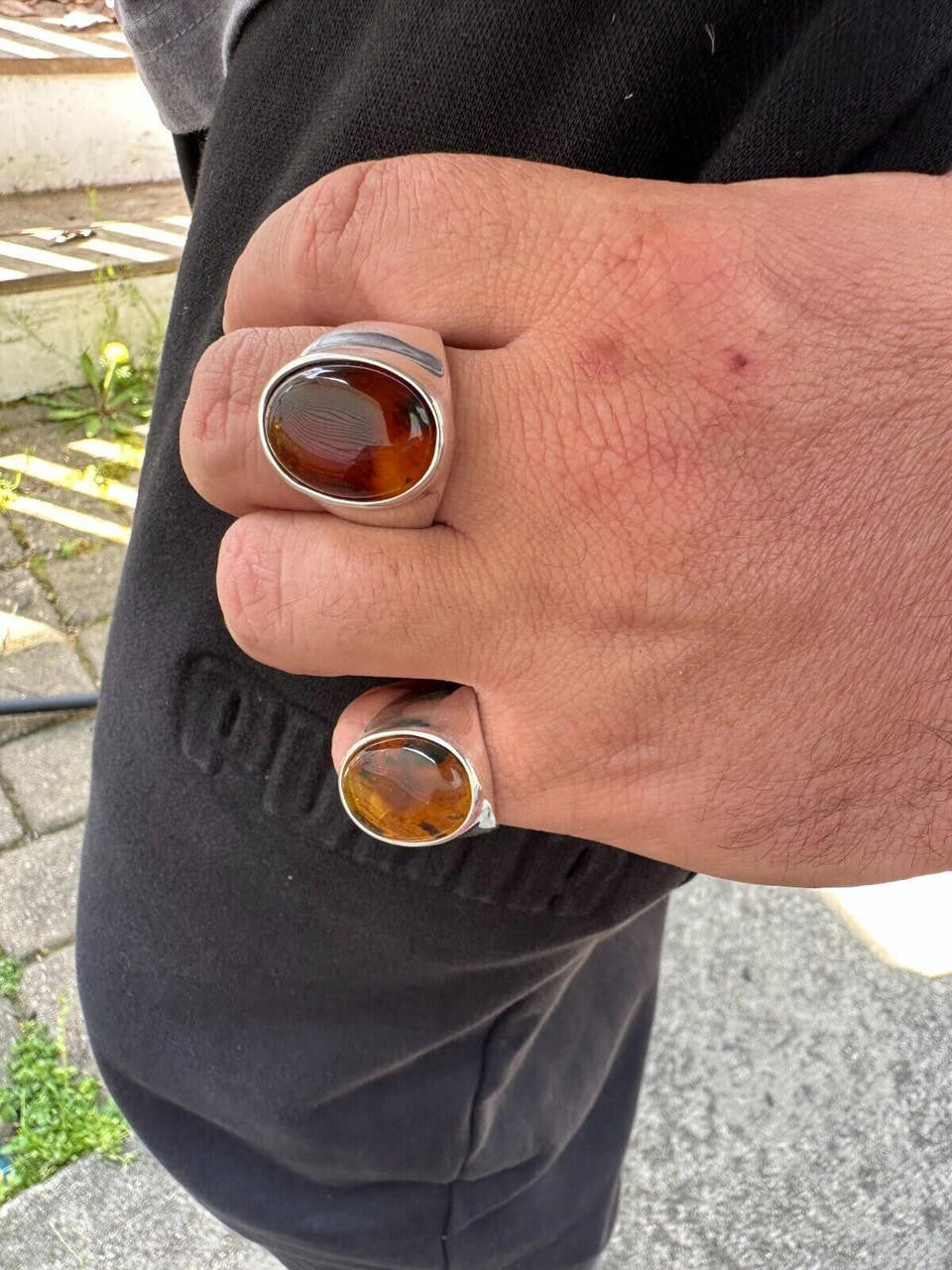Hollywood Swag Ring - 925 Silver - Genuine Amber Stone
