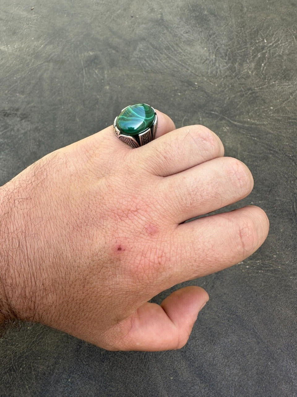 Wealth Ring - 925 Silver Oxidized - Genuine Green Malachite Stone