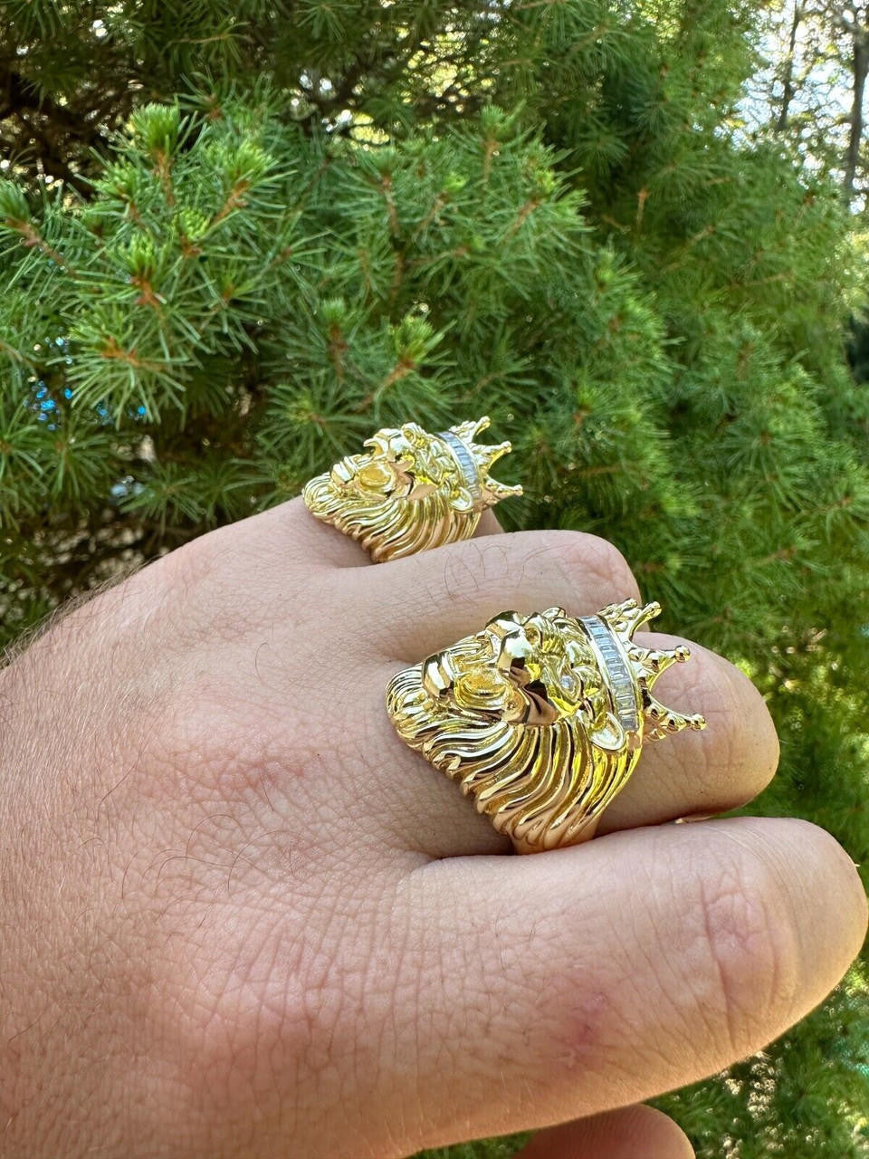 MOISSANITE Rasta King Lion Head Ring - 14k Gold Vermeil 925 Silver