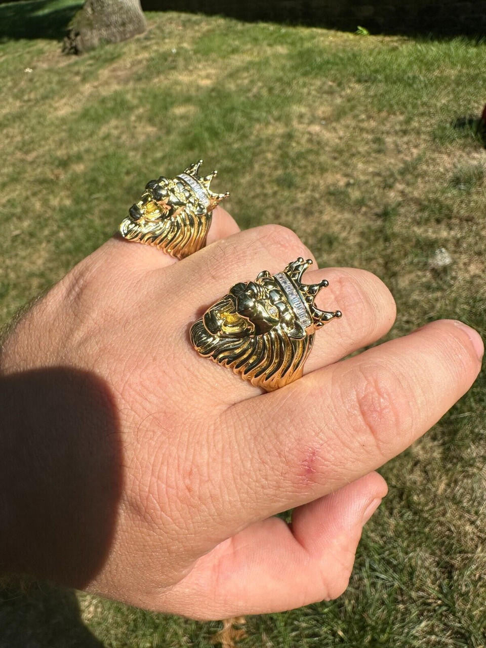 MOISSANITE Rasta King Lion Head Ring - 14k Gold Vermeil 925 Silver