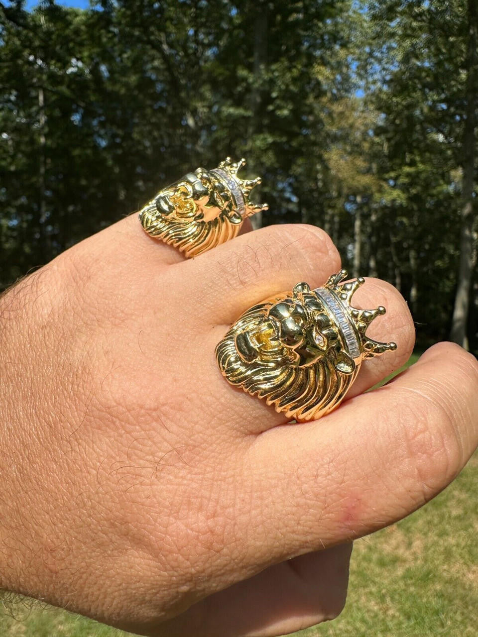 MOISSANITE Rasta King Lion Head Ring - 14k Gold Vermeil 925 Silver